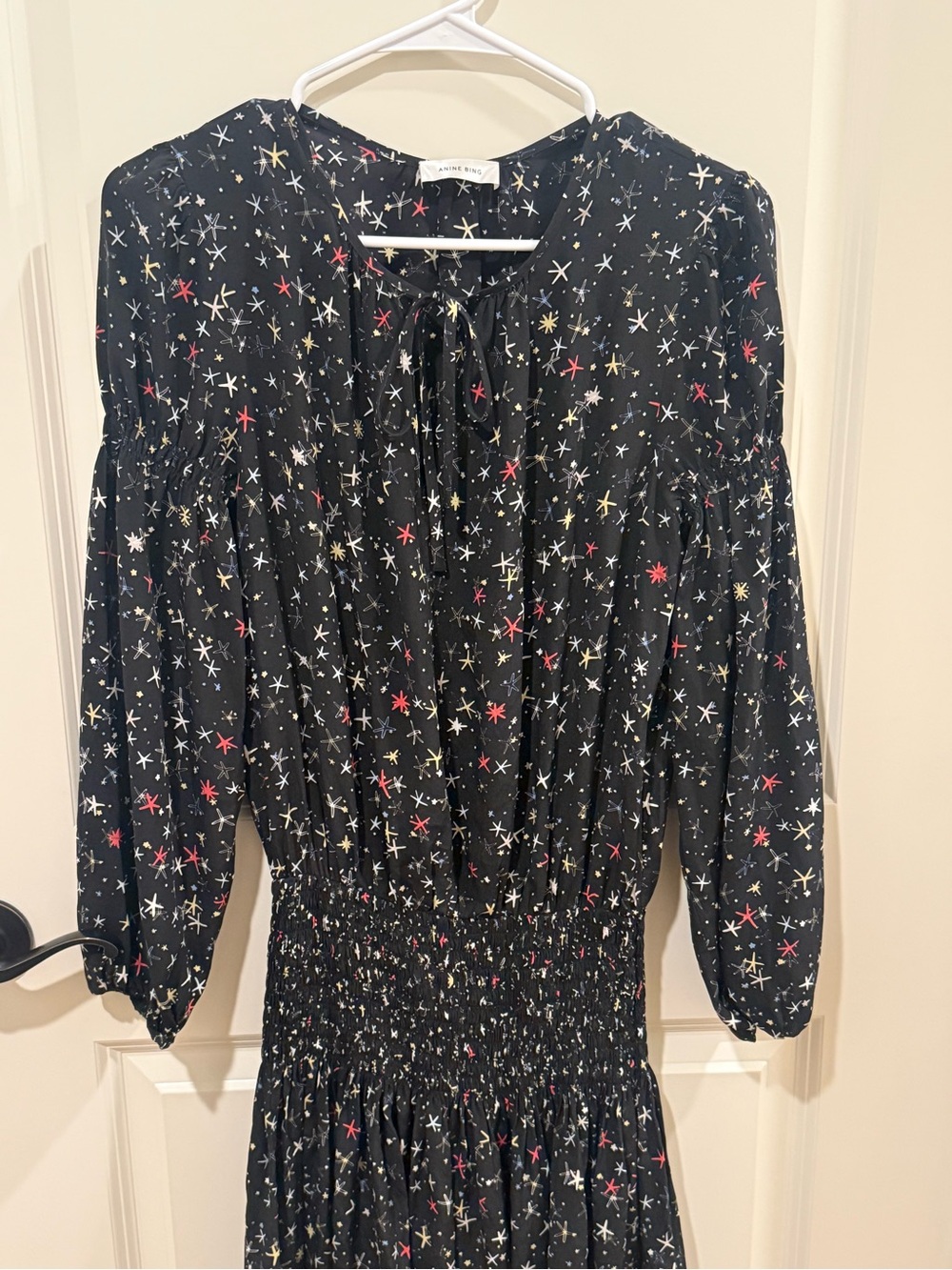 Anine Bing Martha Silk Star Printed Dress Black Small - Picture 9 of 11